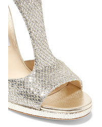 Jimmy Choo Lana Glittered Twill Sandals Gold