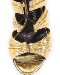 Tom Ford Metallic Laminated Eel Lace Up Sandal Gold
