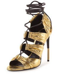 Tom Ford Metallic Laminated Eel Lace Up Sandal Gold