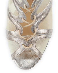 Neiman Marcus Palmyra Mesh Metallic Sandal Platino