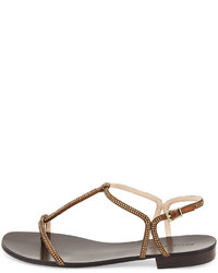 Pelle Moda Becca Crystal T Strap Sandal Bronze