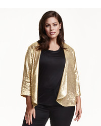H&M Glittery Sequined Jacket Gold Colored Ladies