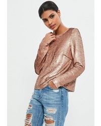 Missguided Petite Gold Long Sleeve Sequin Top