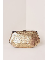 Missguided Gold Sequin Clutch Bag