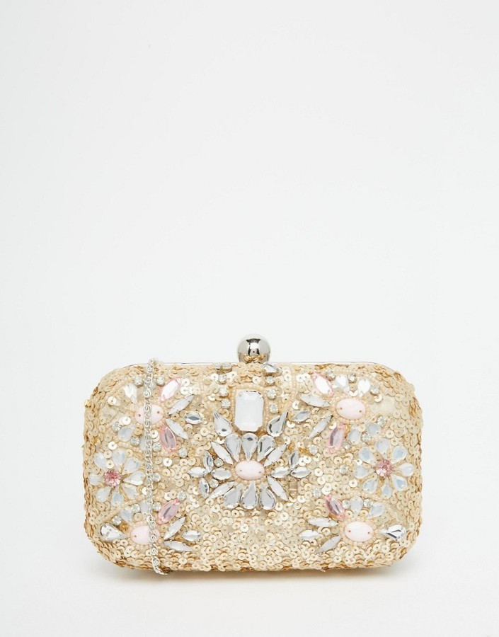 gold embellished clutch bag