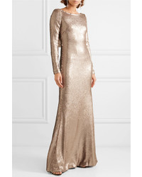 Naeem Khan Draped Sequined Chiffon Gown