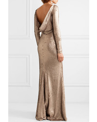 Naeem Khan Draped Sequined Chiffon Gown