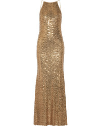 Badgley Mischka Draped Sequined Tulle Gown