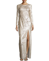 Halston Heritage Long Sleeve Sequined Column Gown