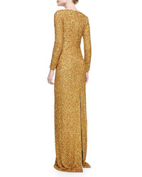 Marc Bouwer Long Sleeve Sequined Column Gown