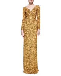 Marc Bouwer Long Sleeve Sequined Column Gown