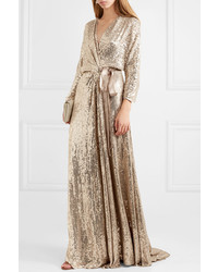 Jenny Packham Med Sequined Silk Wrap Gown