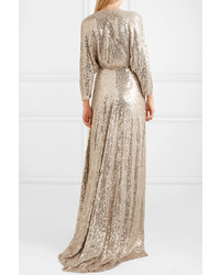 Jenny Packham Med Sequined Silk Wrap Gown