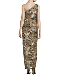 Laundry by Shelli Segal One Shoulder Sequined Gown Gold