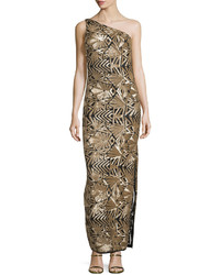 Laundry by Shelli Segal One Shoulder Sequined Gown Gold