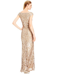 Adrianna Papell Sequin Embellished Metallic Gown