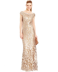 Adrianna Papell Sequin Embellished Metallic Gown