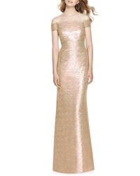 Dessy Collection Sequin Off The Shoulder Gown