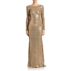 Badgley Mischka Sequined Cowl Back Gown