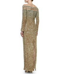 Pamella Roland Sheer Inset Ombre Sequined Gown