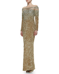 Pamella Roland Sheer Inset Ombre Sequined Gown