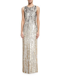Jenny Packham Sleeveless Sequined Burnout Gown Dawn Gold