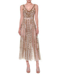 Valentino Sleeveless Sequined Tulle Gown Nudegold