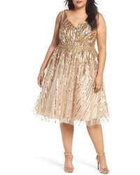 Gold Sequin Fit and Flare Dress