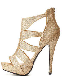 Charlotte Russe Delicious Strappy Caged Glitter Platform Heels