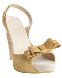 Melissa Gold Glitter Heeled Slingback Sky Glitter Sandals
