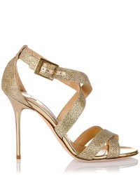 Jimmy Choo Lottie Gold Glitter Fabric Sandal