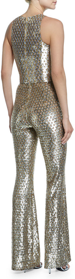 michael kors sequined mesh jumpsuit