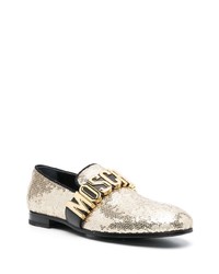 Moschino Logo Plaque Sequin Leather Loafers