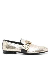 Moschino Logo Plaque Sequin Leather Loafers