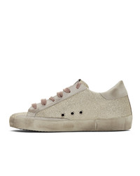 Golden Goose Silver And White Glitter Sneakers