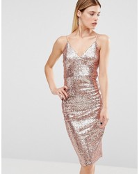 Club L Rose Gold Sequin Cami Strap Midi Dress