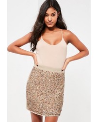 Missguided Gold Multi Sequin Front Mini Skirt