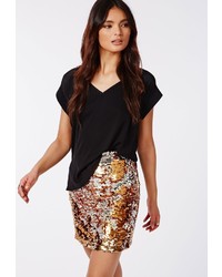 Missguided Two Way Sequin Mini Skirt Gold
