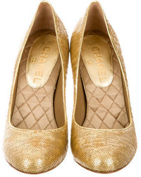 Chanel Sequinned Round Toe Pumps