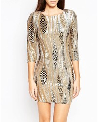 TFNC All Over Sequin Mini Dress With 34 Sleeve