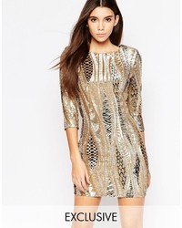 TFNC All Over Sequin Mini Dress With 34 Sleeve