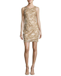 Badgley Mischka Platinum Sleeveless Sequined Sheath Dress