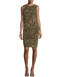 Theia Sleeveless Sequin Cowl Back Cocktail Dress Gold