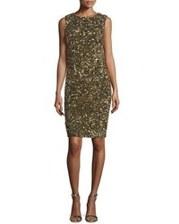 Theia Sleeveless Sequin Cowl Back Cocktail Dress Gold