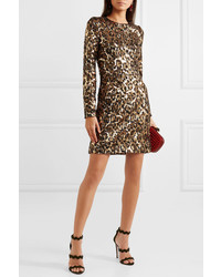 Dolce & Gabbana Leopard Print Sequinned Crepe Mini Dress