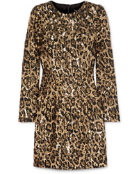 Dolce & Gabbana Leopard Print Sequinned Crepe Mini Dress