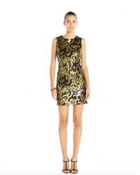 Mark & James by Badgley Mischka Mark James By Badgley Mischka Black And Gold Stretch Woven Patterned Sequin Shift Dress