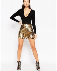 Asos Night Shorts In Gold Disc Sequins