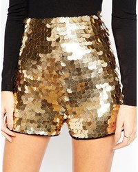 Asos Night Shorts In Gold Disc Sequins