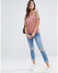 Asos T Shirt With Sequin Yoke In Boxy Fit
